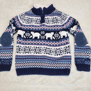 Aspen Blue White Red Nordic Fair Isle Polar Bear Knit Winter Sweater KIds Boy 3T